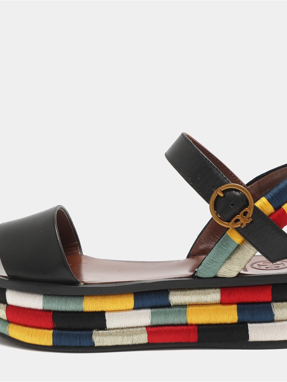 Tory Burch Camilla platform sandal w/stitched colorful bottom and leather upper